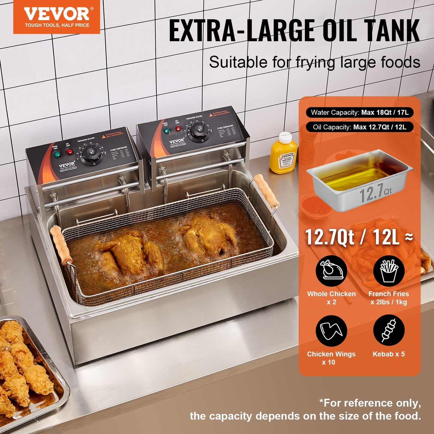 Commercial 18Qt Electric Deep Fryer 3000W Countertop with 2 Baskets