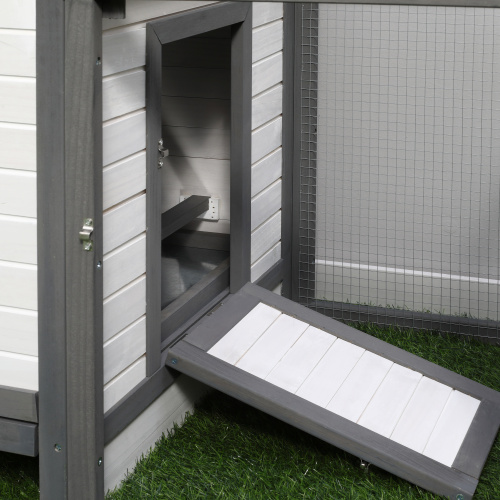 77-Inch Wooden Chicken Coop with Nesting Boxes, Ramp & Removable Tray - Grey