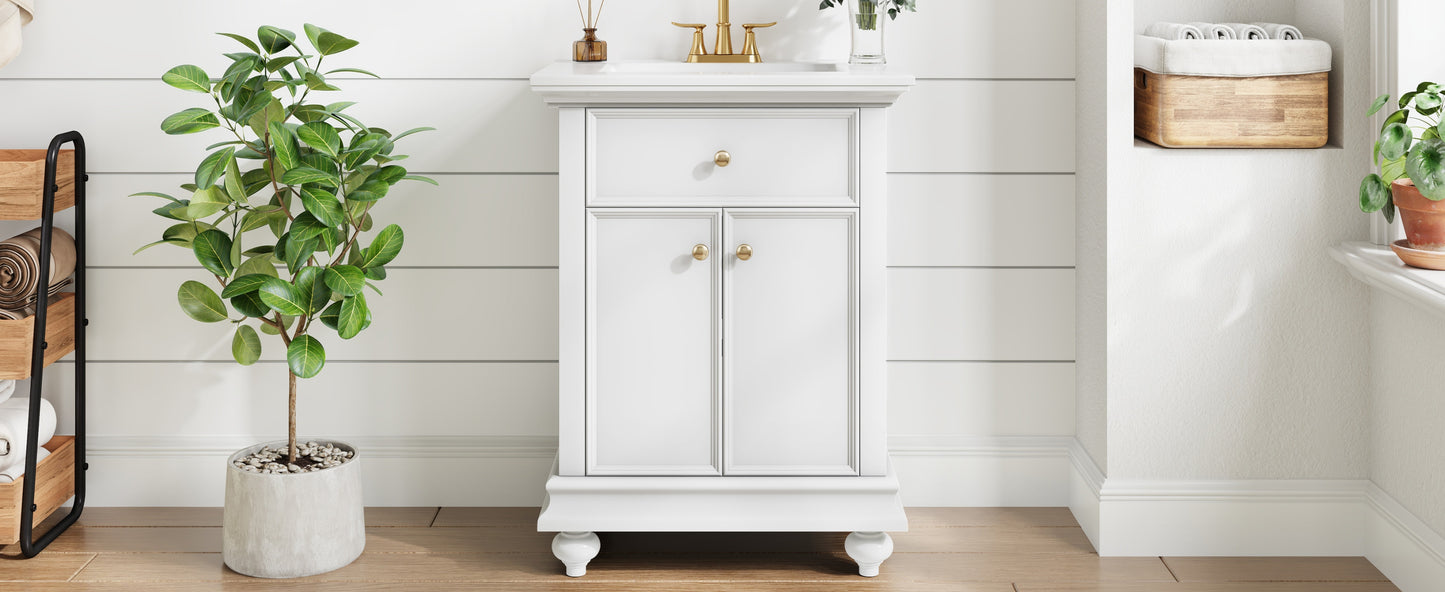 24" Modern Bathroom Vanity with Tip-Out Drawer - White