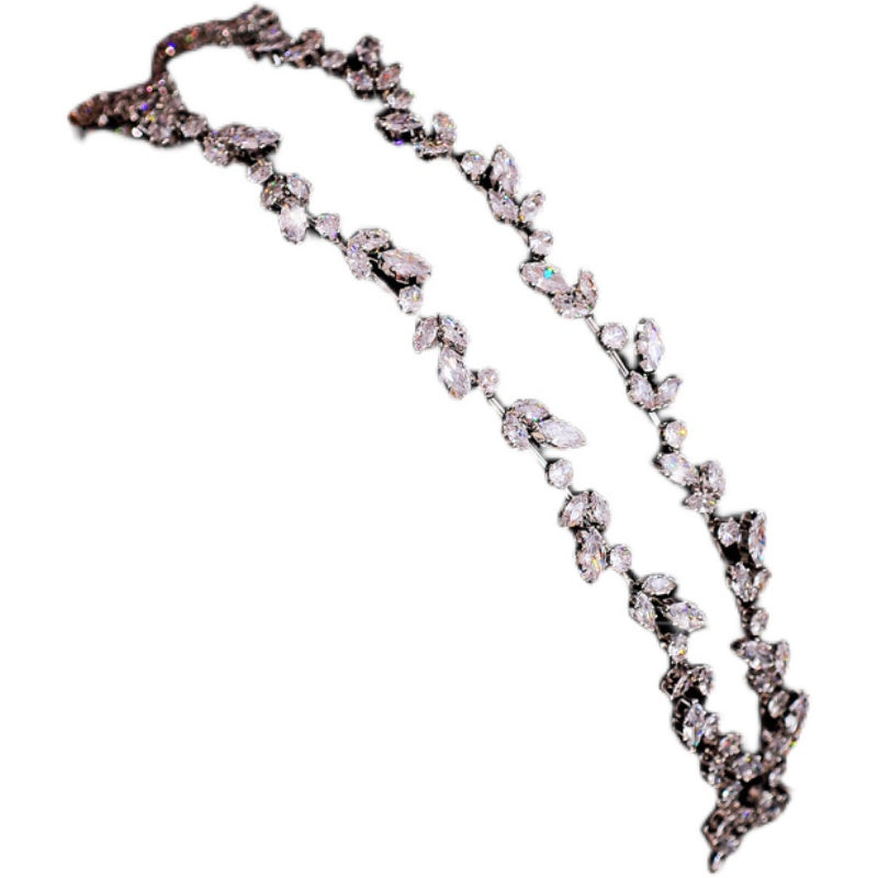 Crystal Zircon Leaf Hair Band - Silver