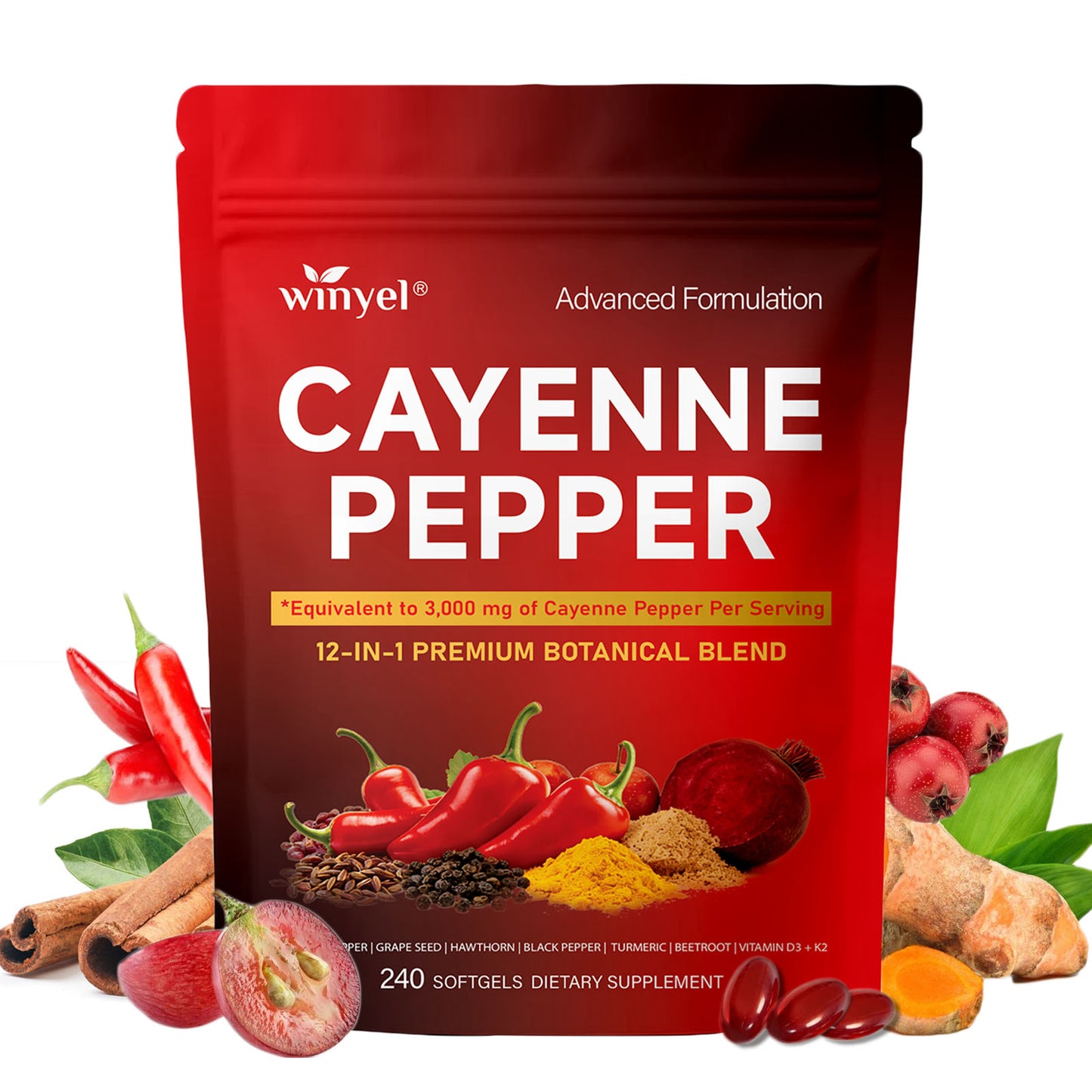 Cayenne Pepper Complex Supplement with Vitamins D3 K2 & Herbal Extracts
