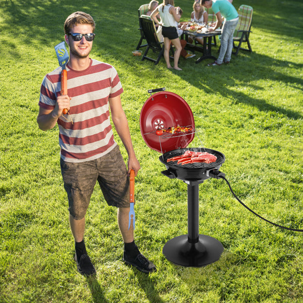 Electric Portable BBQ Grill with Stand, 1600W Indoor Outdoor Cooking, Red