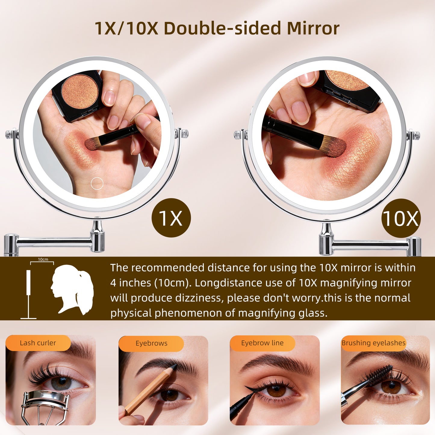 Rechargeable Wall Mounted Makeup Mirror with Lights - Chrome