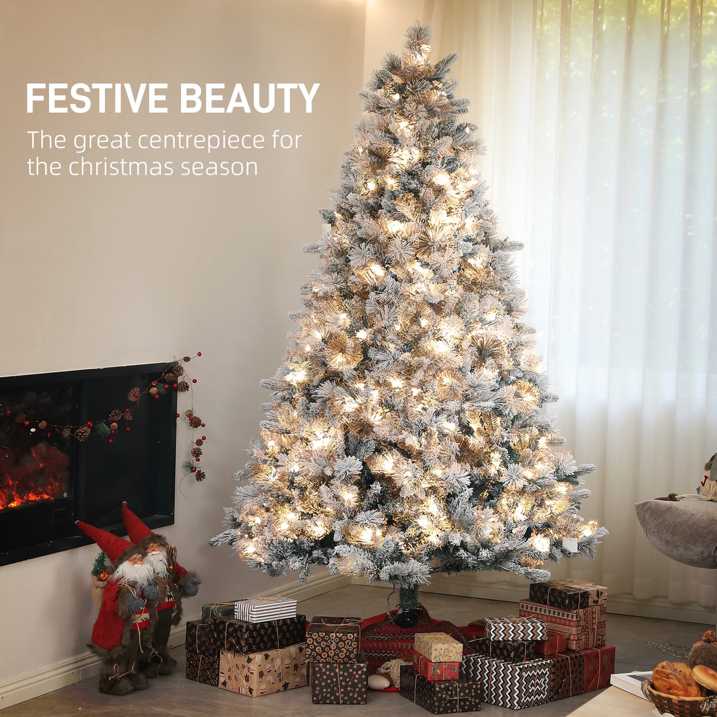 7.5 ft Prelit Flocked Artificial Christmas Tree with 500 Lights