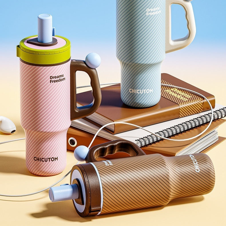 Large-Capacity Insulated Ceramic & Stainless Steel Travel Cup with Handle