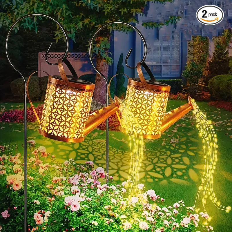2-Pack LED Solar Watering Can Light String - Outdoor Decor