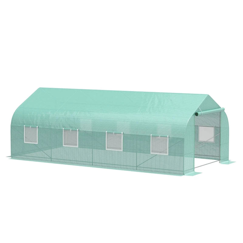 Outdoor Walk-In Greenhouse with Steel Frame & PE Cover - Green