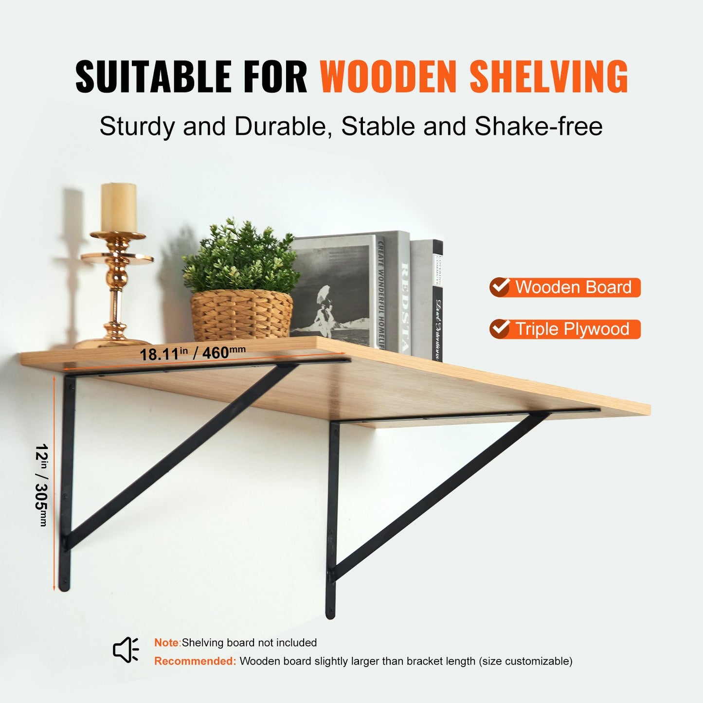 Heavy Duty Floating Shelf Brackets - 12 Pcs, 18x12 In, Black