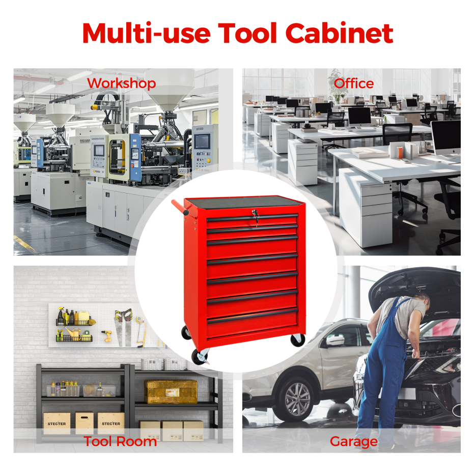 20-Inch Rolling Metal Tool Chest with 7 Drawers - Red