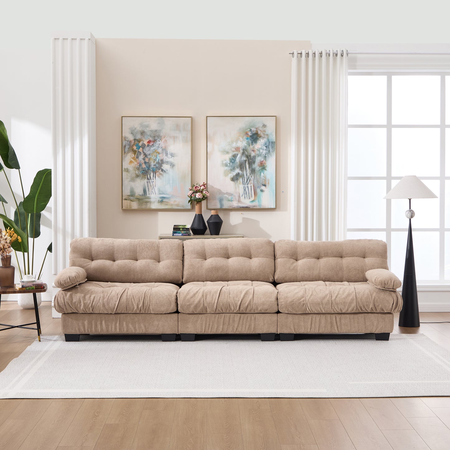 Modular Sectional Sofa - Light Brown Oversized Cloud Couch with 5 Pillows