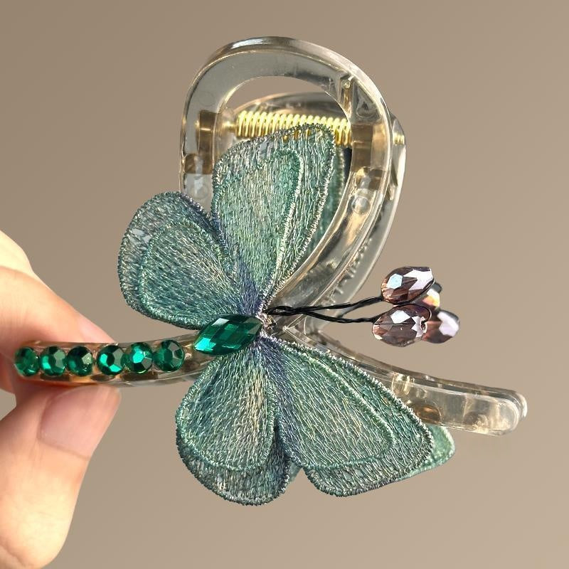 Retro Butterfly Embroidered Hair Clip - Half-up Shark Hair Accessory for Women