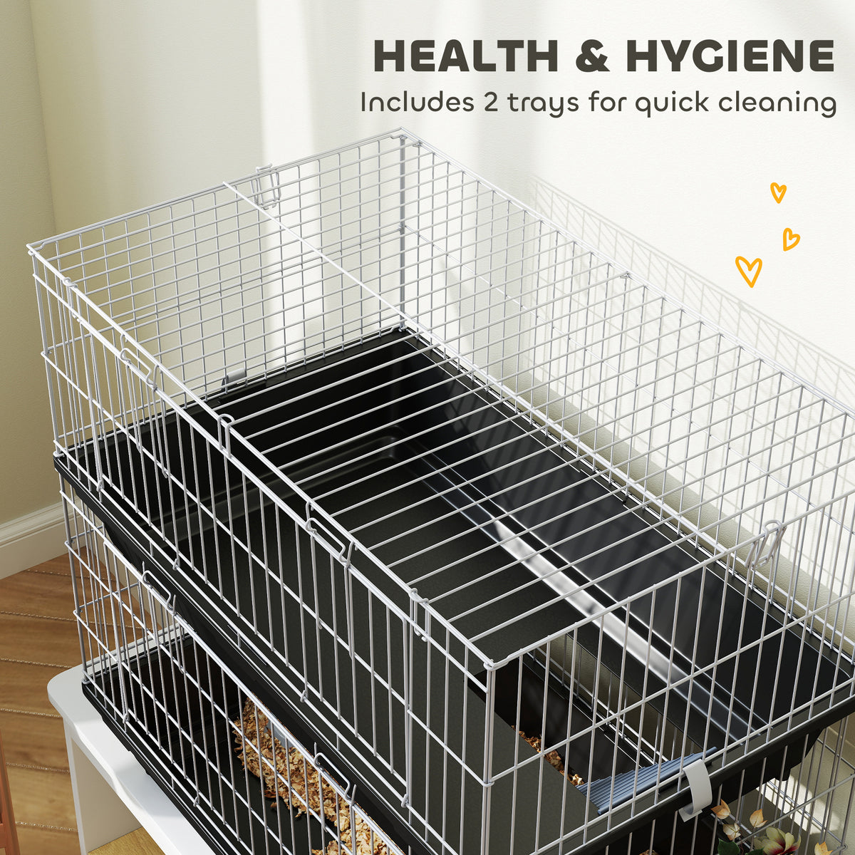 Small Animal Cage 2-Tier with Doors, Trays, Dish, Bottle & Ramp - Black, 750x470x220mm