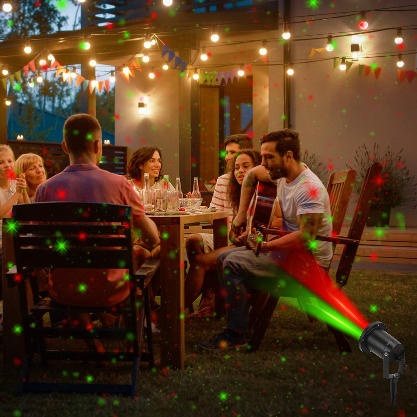 Outdoor Laser Projector Light - Red & Green - 3 Modes, IP44 Waterproof