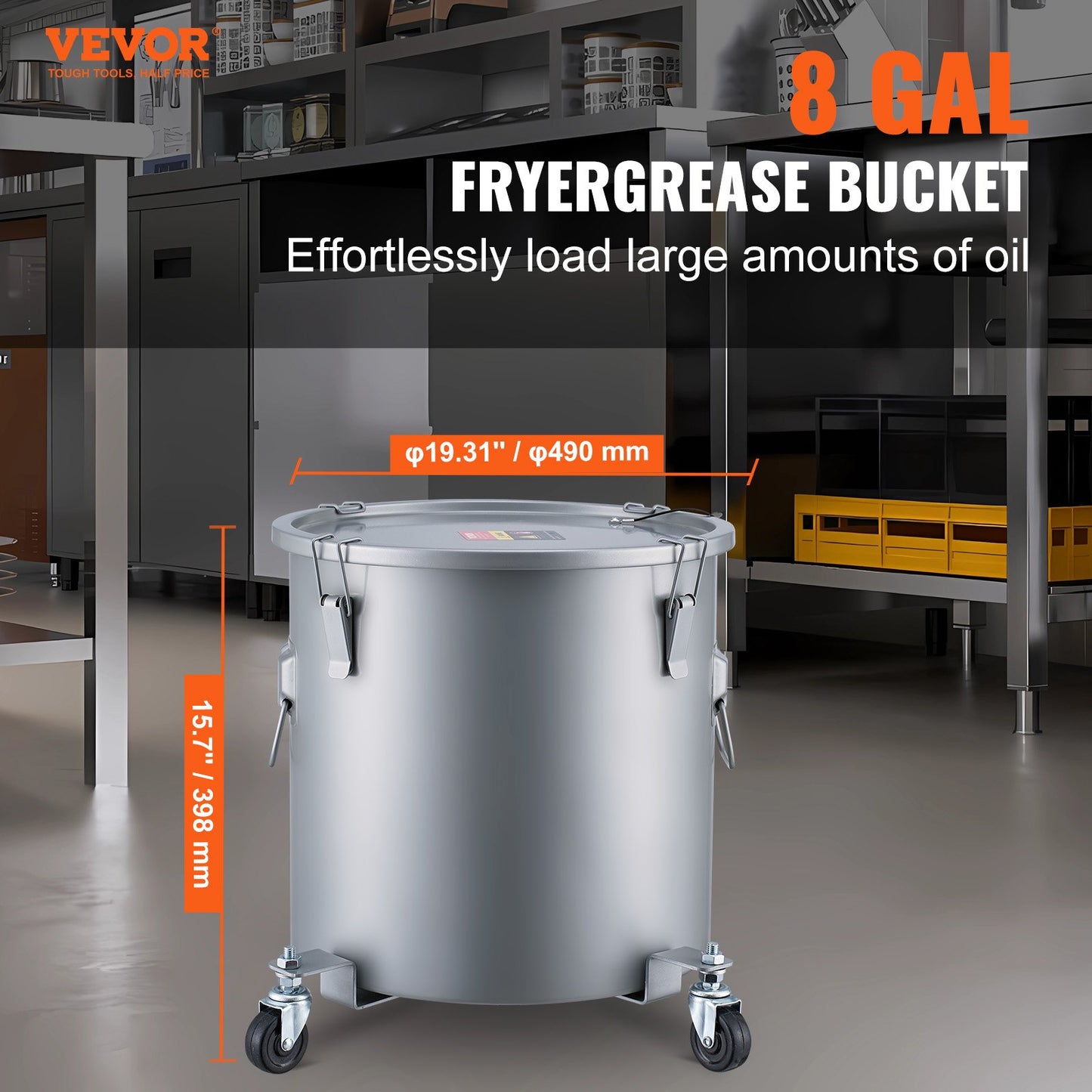 8-Gallon Fryer Grease Bucket with Caster and Lid