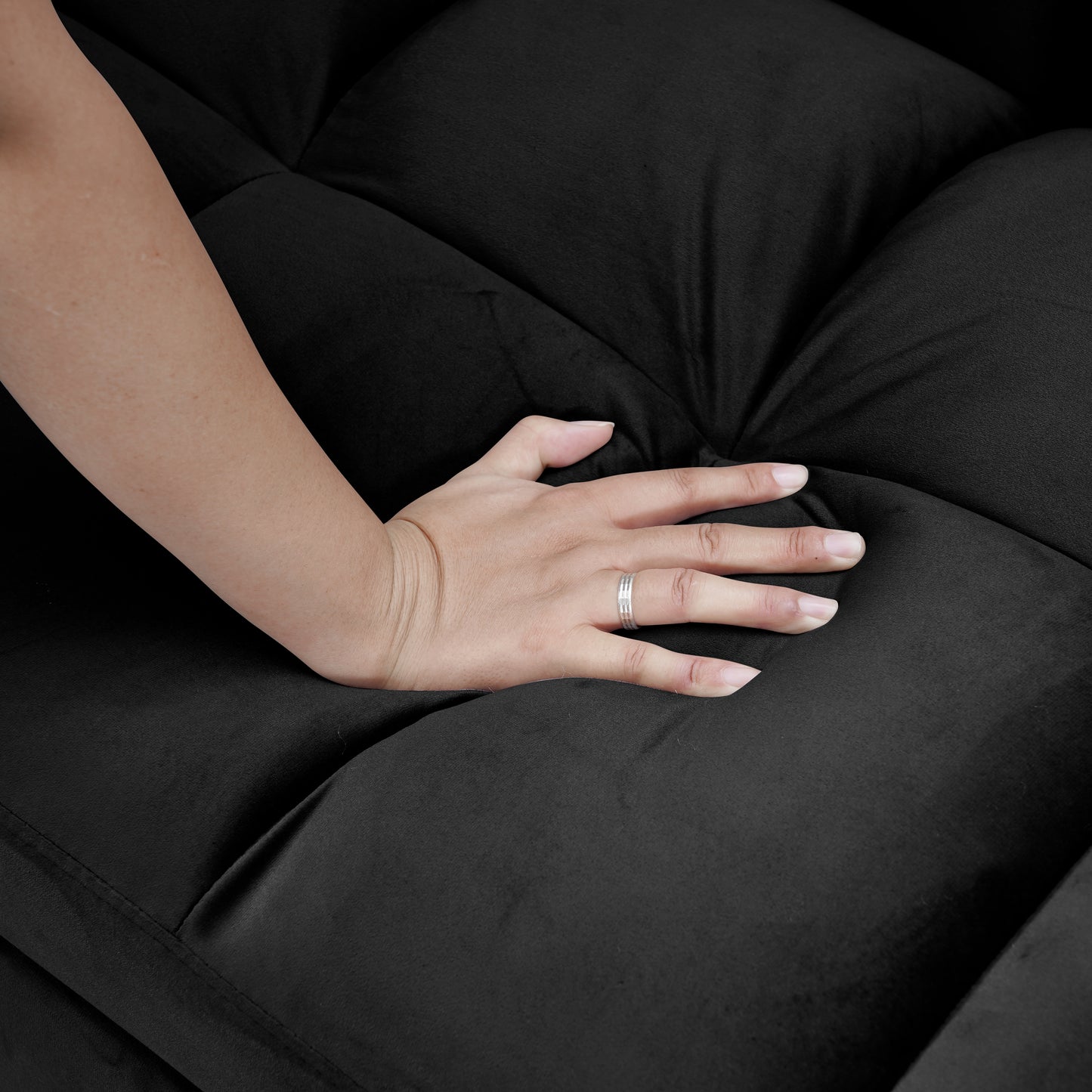 65-Inch Foldable Velvet Sofa Bed with Adjustable Back - Black