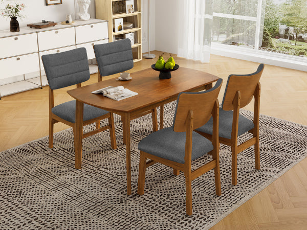 Farmhouse Dining Table Set for 4 with Upholstered Chairs - Brown & Gray