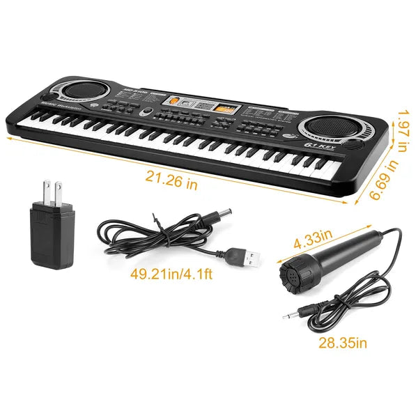 61-Key Digital Electronic Keyboard for Kids - Black Piano Toy