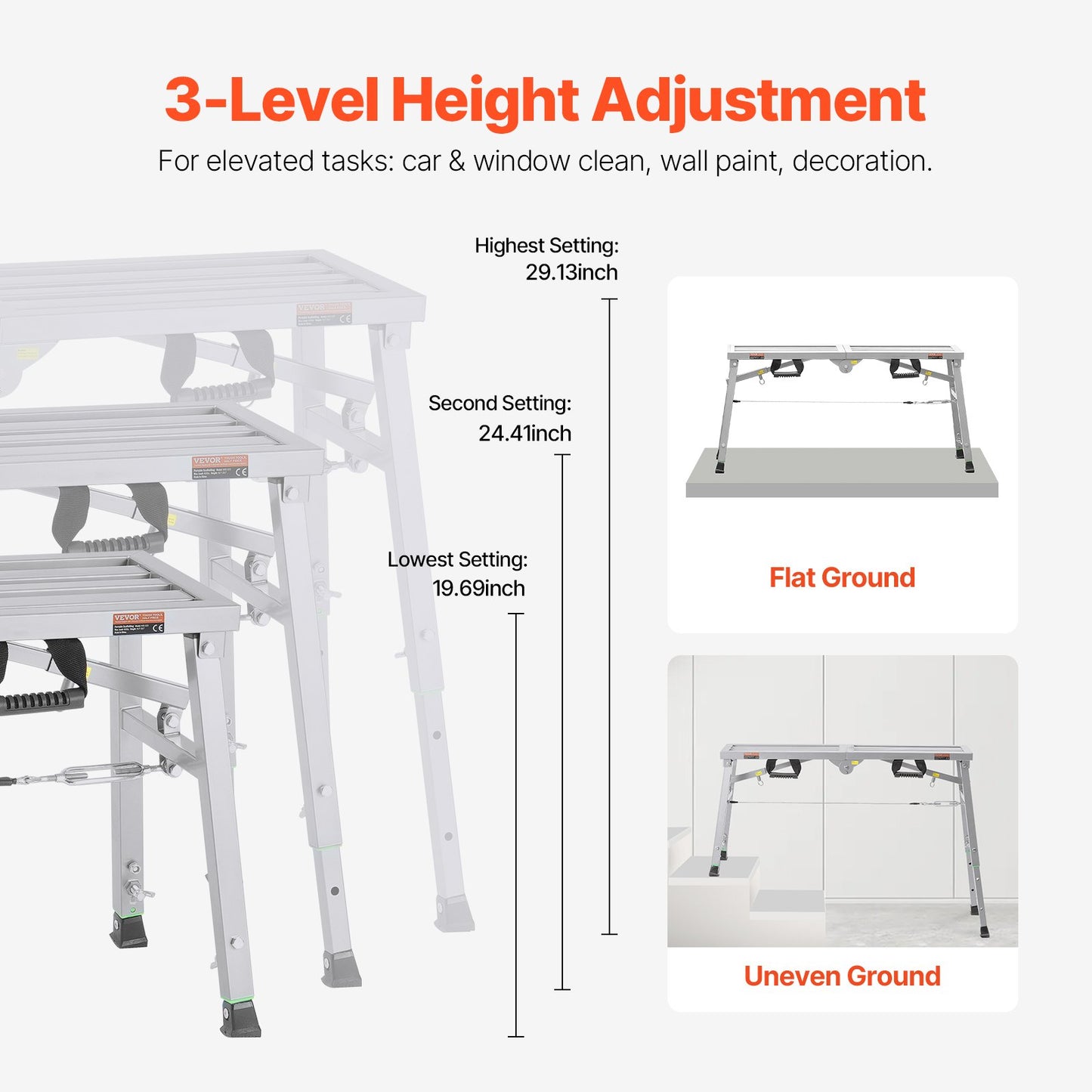 Adjustable Height Portable Work Platform with 400 lb Load Capacity - Silver