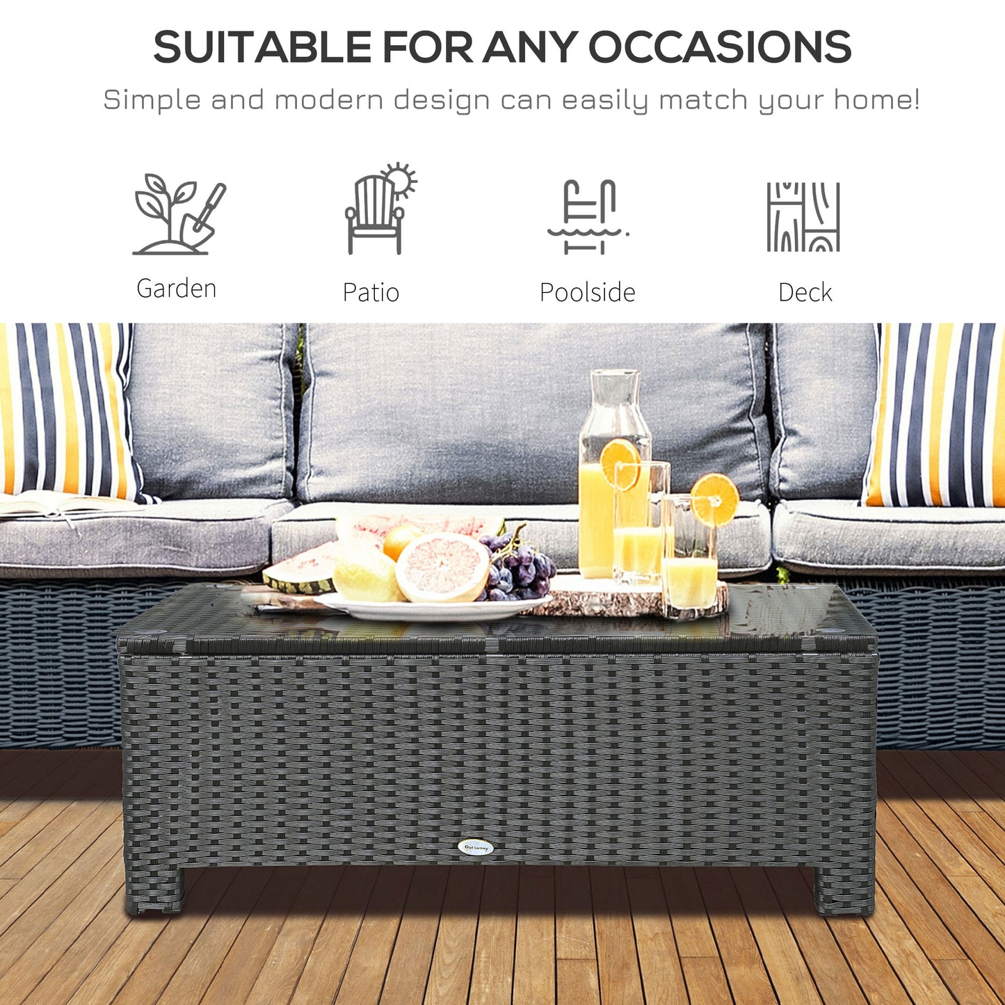 Outdoor Coffee Table - Hand-Woven PE Rattan, Weather Resistant, Black