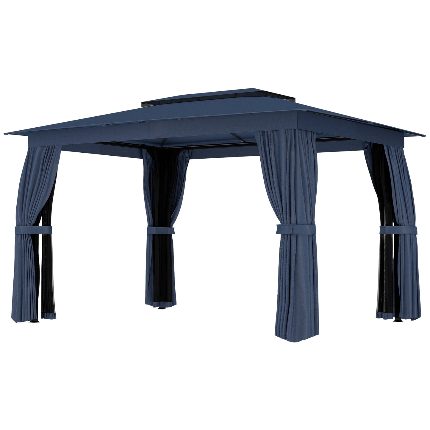 10x12 Outdoor Patio Gazebo Canopy with Curtains & Netting - Blue