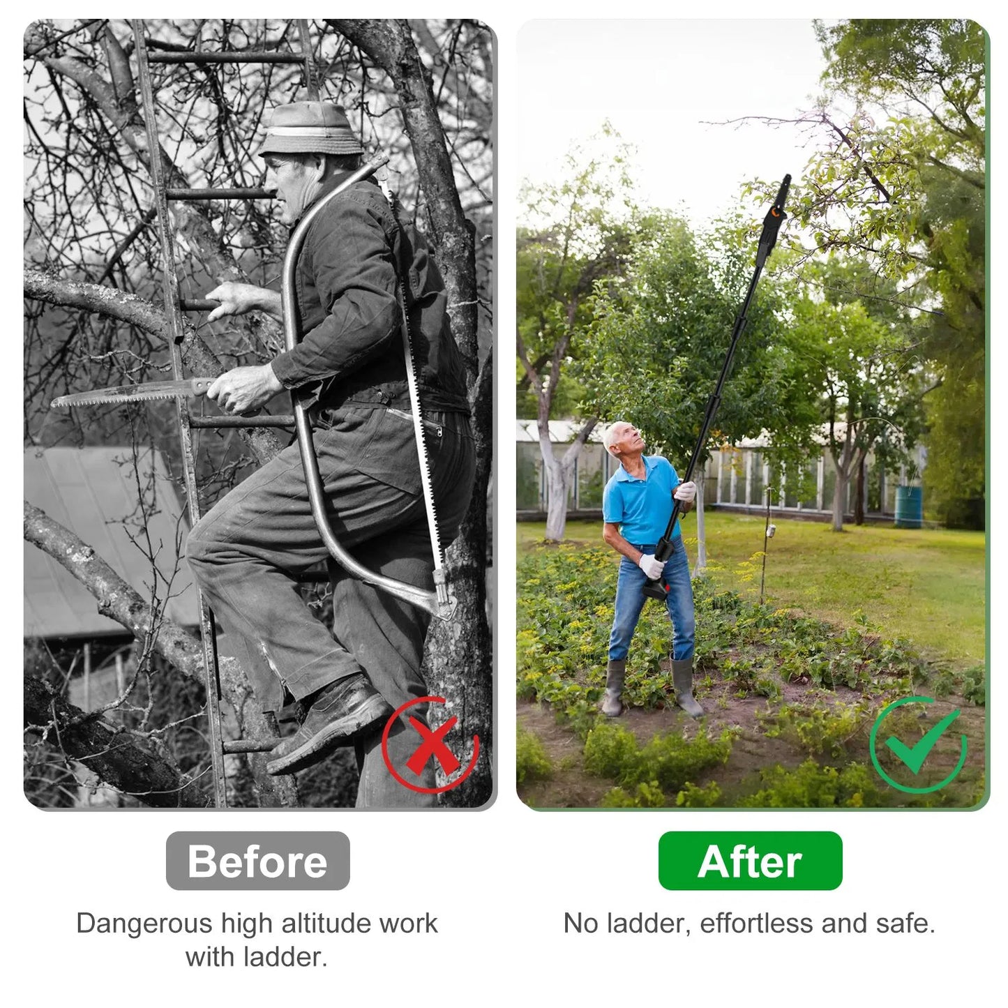 Cordless Pole Saw 7.4Ft Extendable Chainsaw with 2 Batteries for Tree Trimming