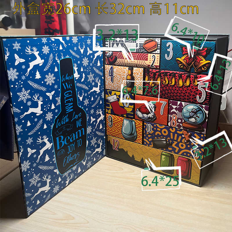 Christmas Countdown Calendar Gift Box - 12 Cell Empty Box for Holiday Decor