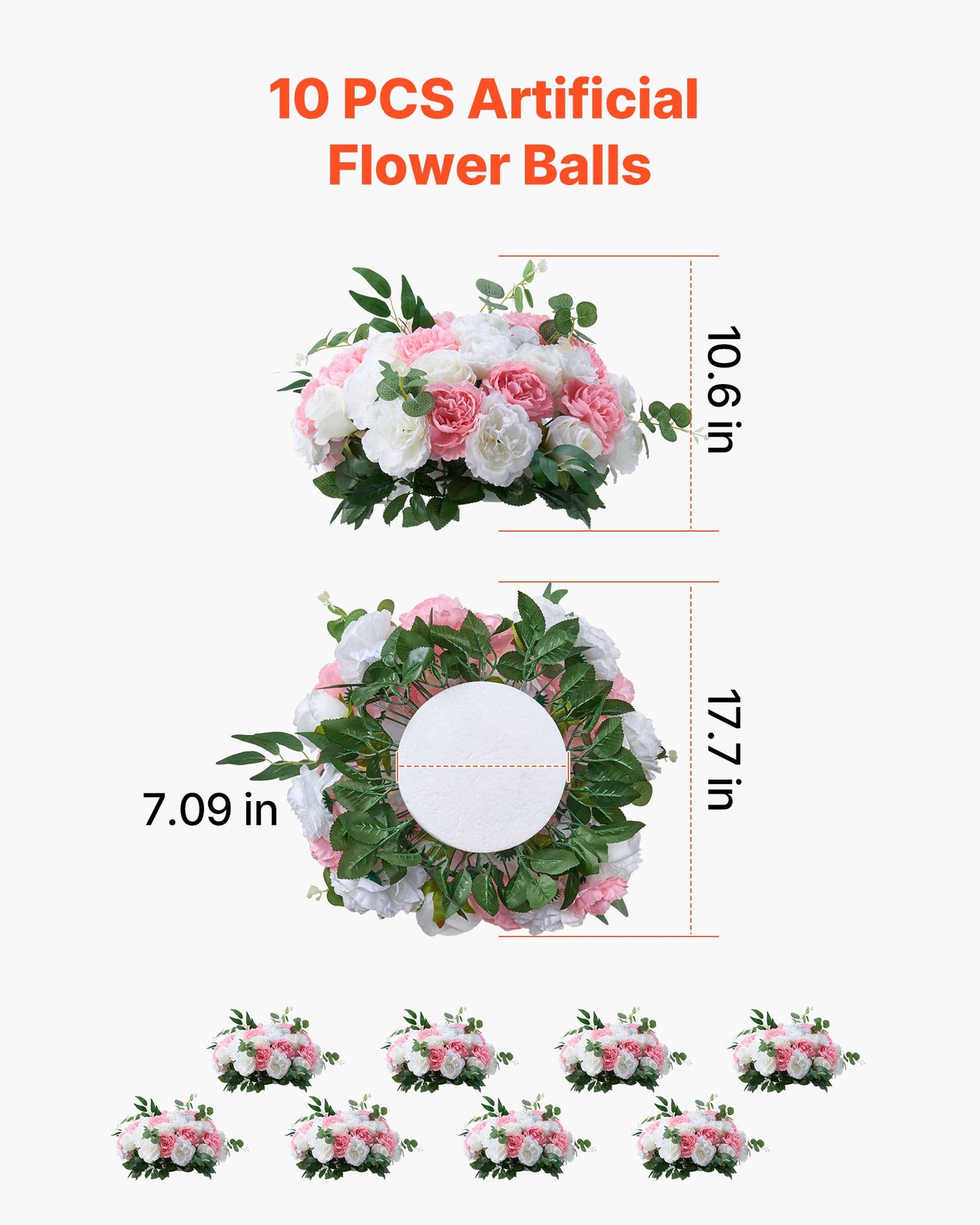 Pink and White Faux Flower Balls for Wedding Centerpieces - 10pcs