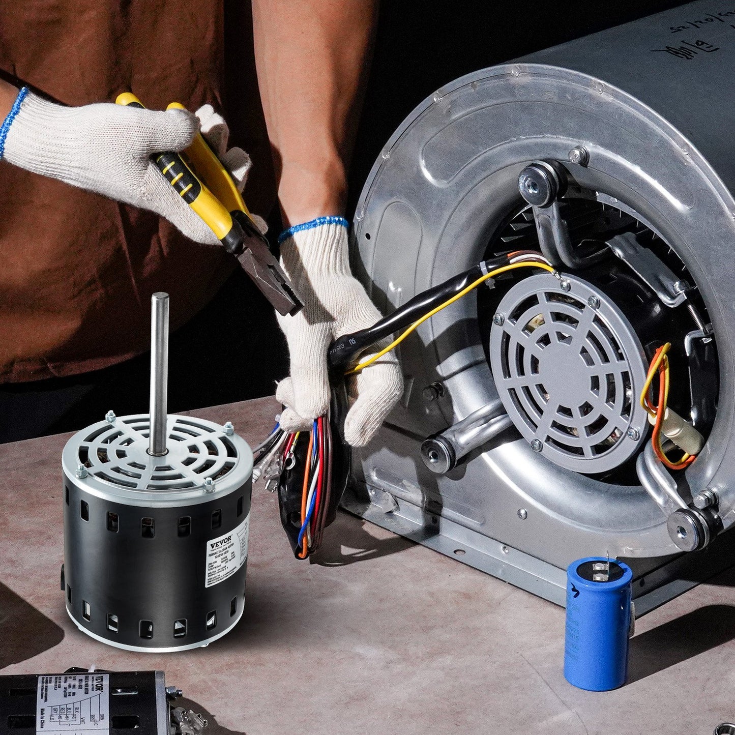 3/4HP Furnace Blower Motor 208-230V 5-Speed CW/CCW Rotation - Black