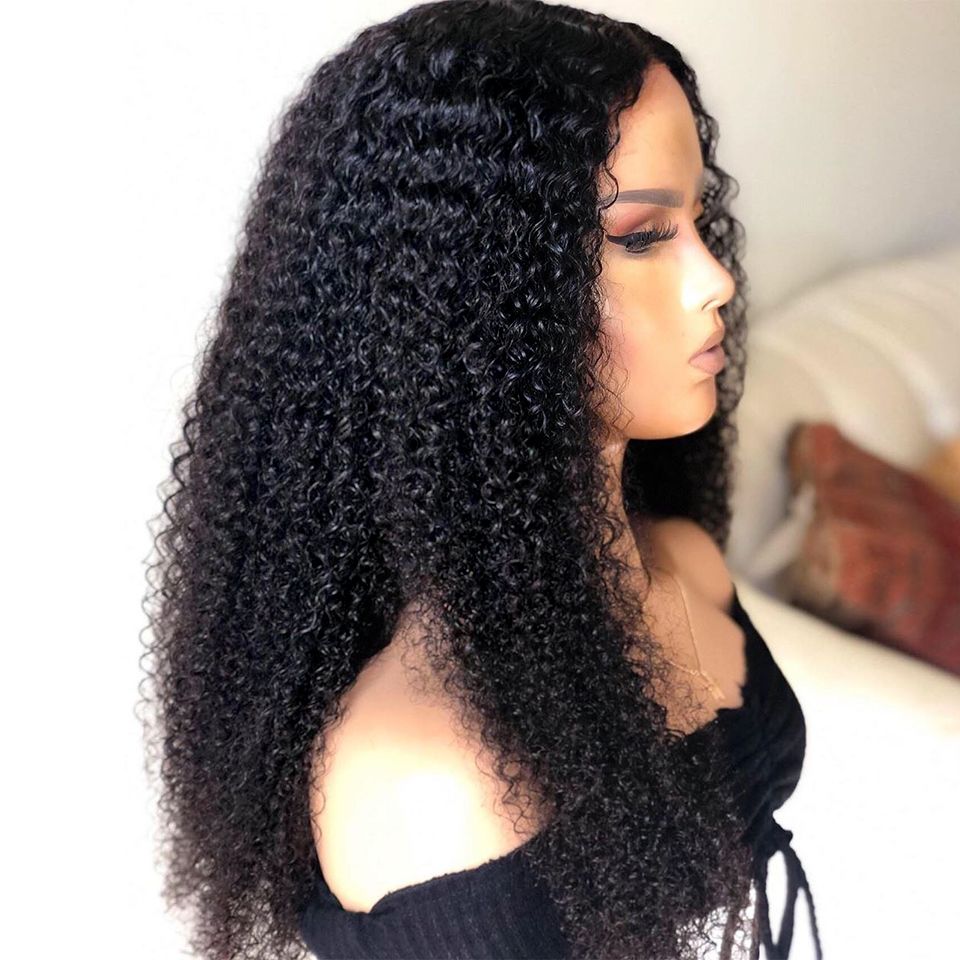 Long Kinky Curly Human Hair Wig Lace Front 16-24 Inches - Fluffy Style