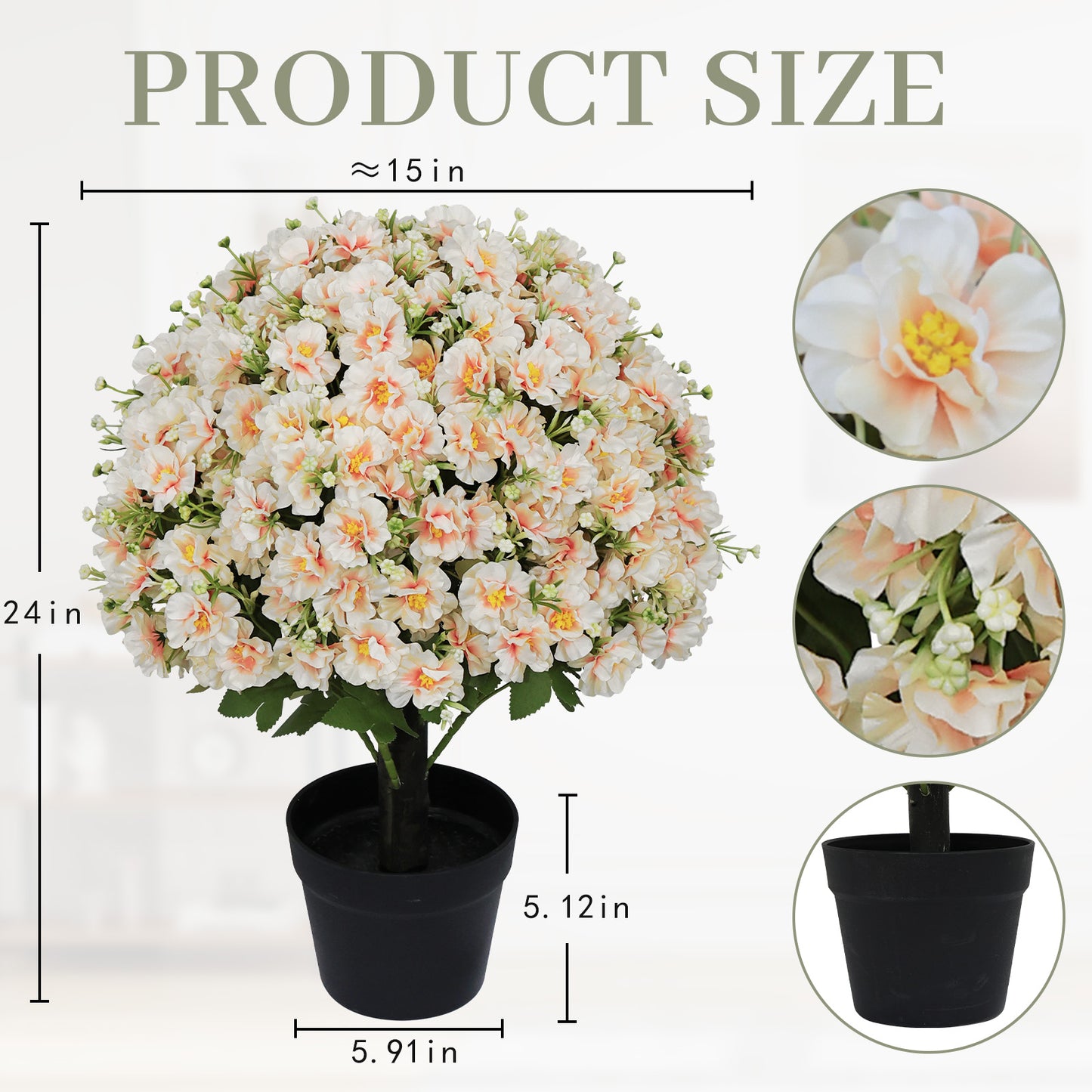 24-Inch Faux Flower Artificial Snow Lotus Plant - Peach Pink