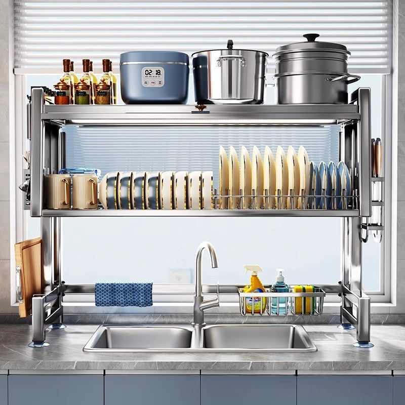 Stainless Steel Kitchen Sink Rack with Draining Set & Hooks - Multiple Sizes