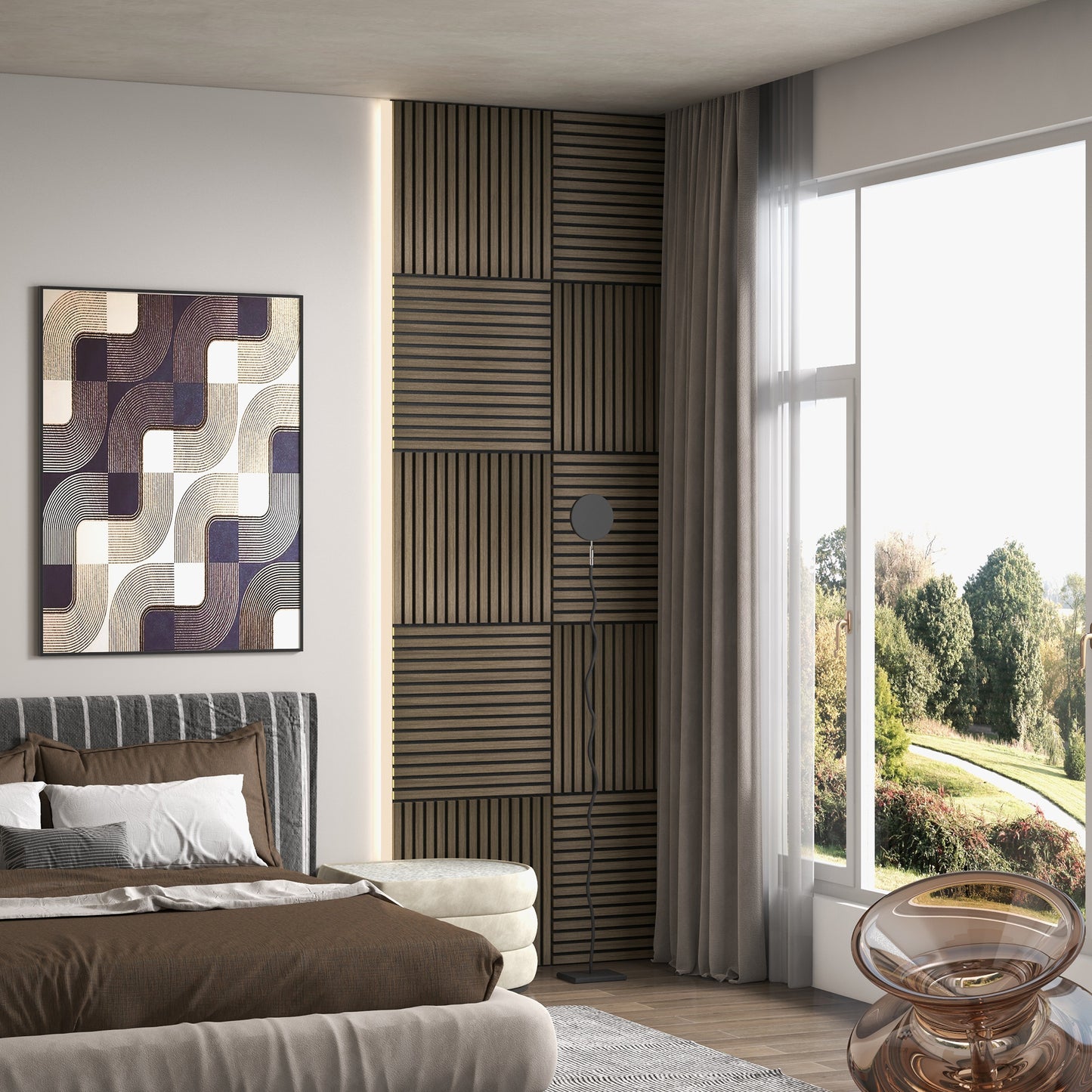 Acoustic Wood Wall Panels - Sound Absorbing Slat Décor, 4 Pack - Walnut