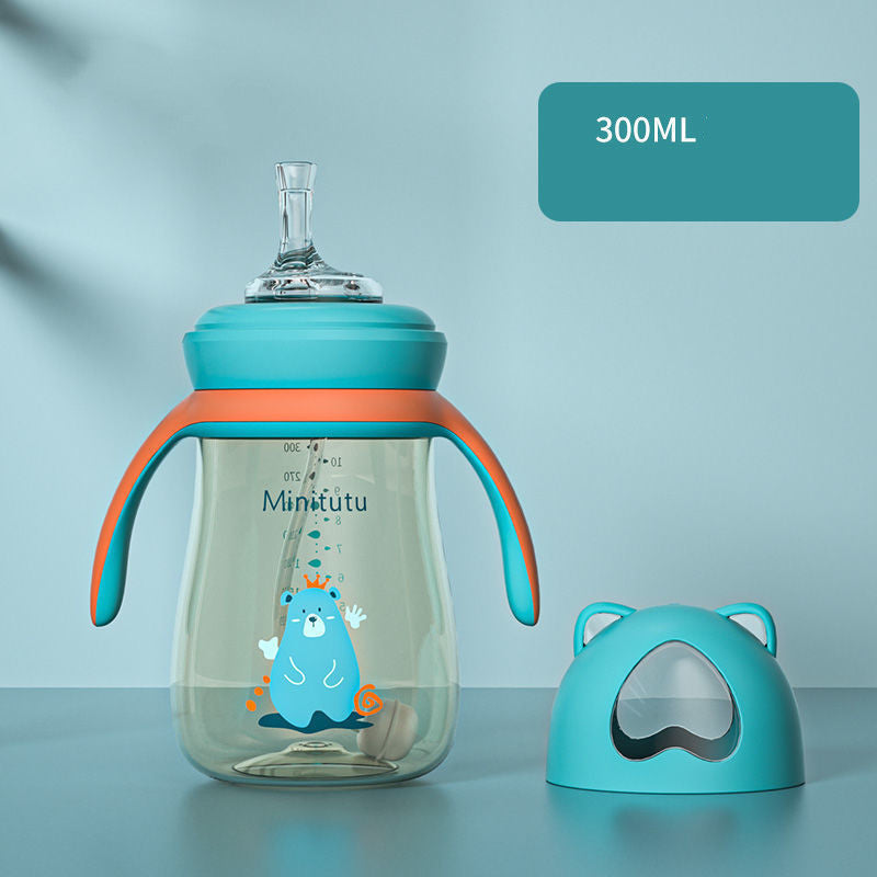 Baby Anti-Fall Straw Bottle with Handle and Leak-Proof Cap - 240ml/300ml