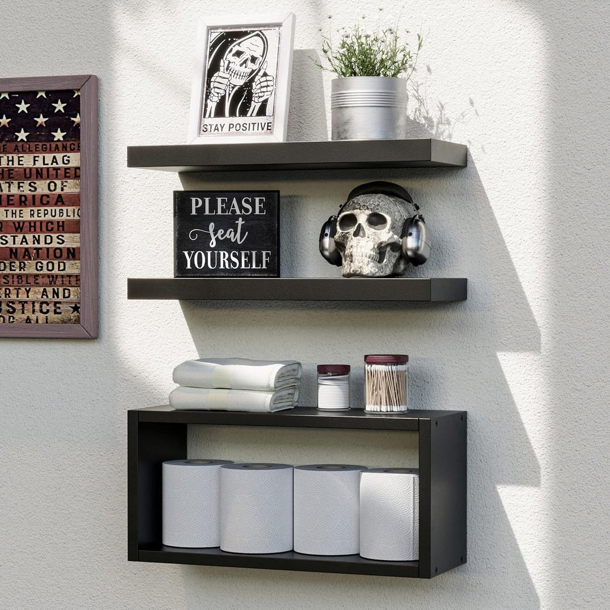 Multi-functional Wall-mounted Bathroom Shelf - Wooden, 3-Layer Storage Organizer