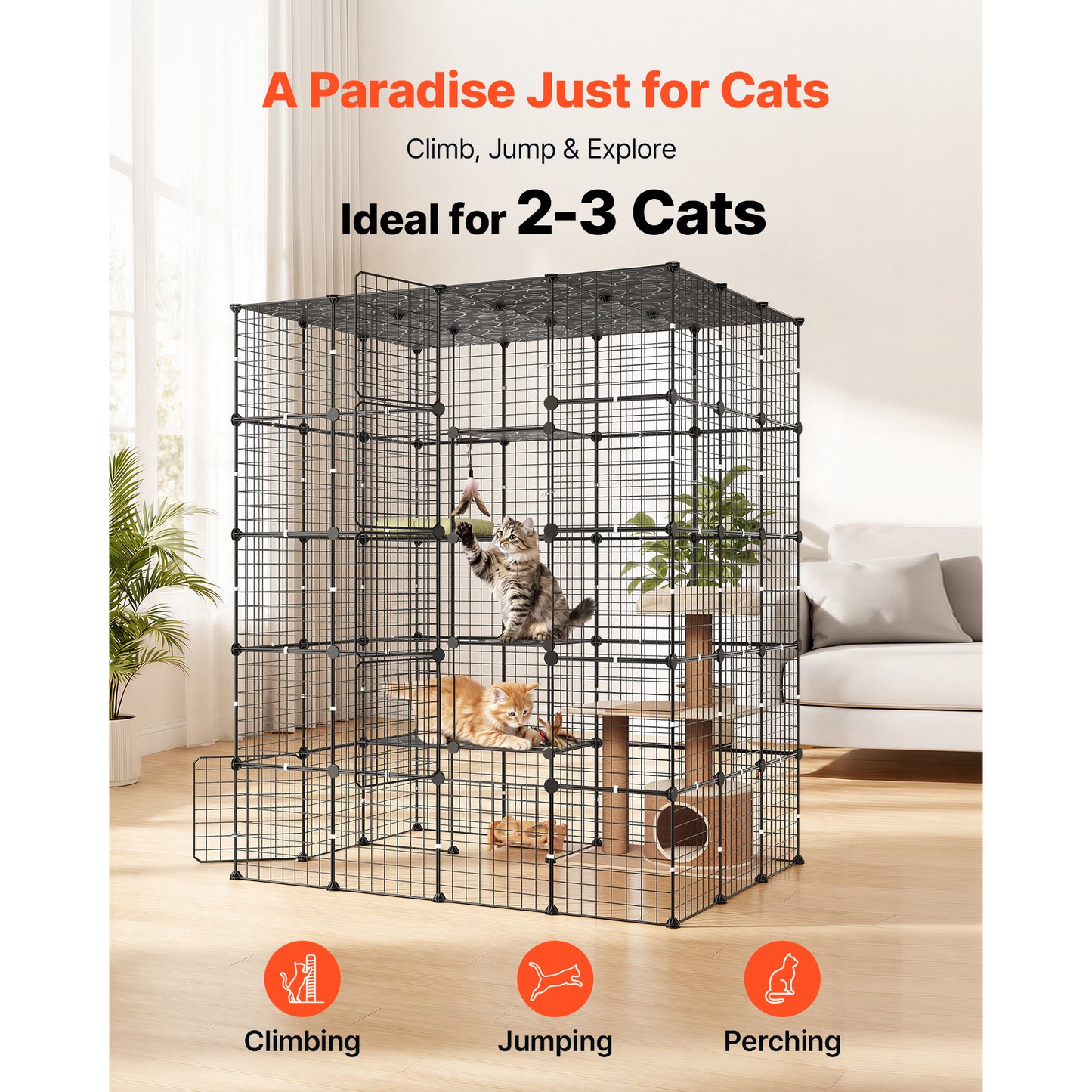 Large 5-Tier Cat Playpen with 5 Doors Indoor Enclosure - Black, 55x41x69 Inches