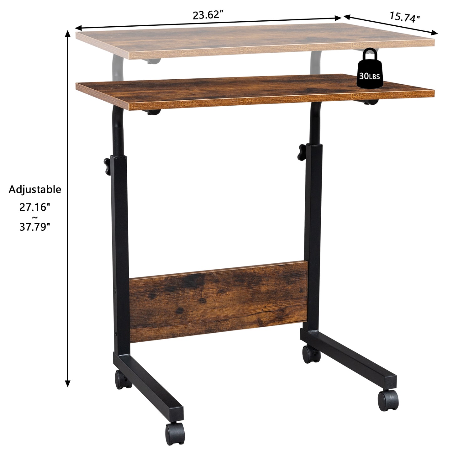 Adjustable Tray Table Rolling Sofa Side Snack With Wheels Portable