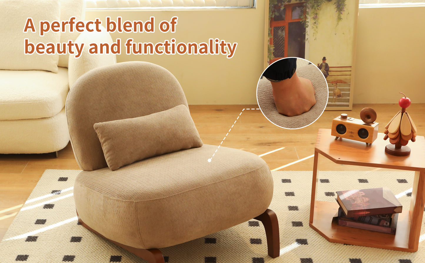 Cozy Accent Chair with Solid Wood Legs - Camel