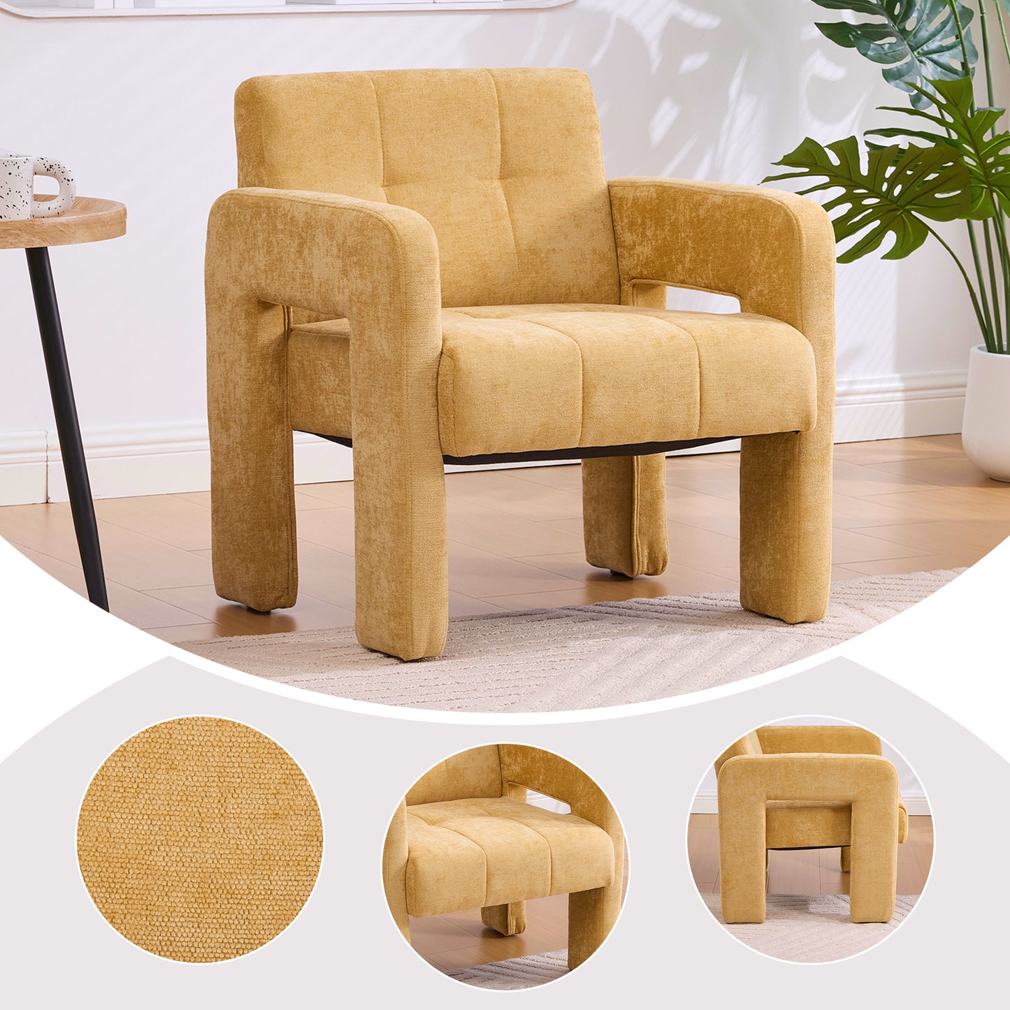 Modern Minimalist Upholstered Armchair - Mustard Yellow