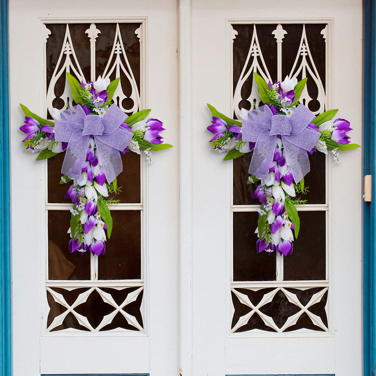Emulational Flower Vine Circle Decor Door Wall Pendant - Home & Garden