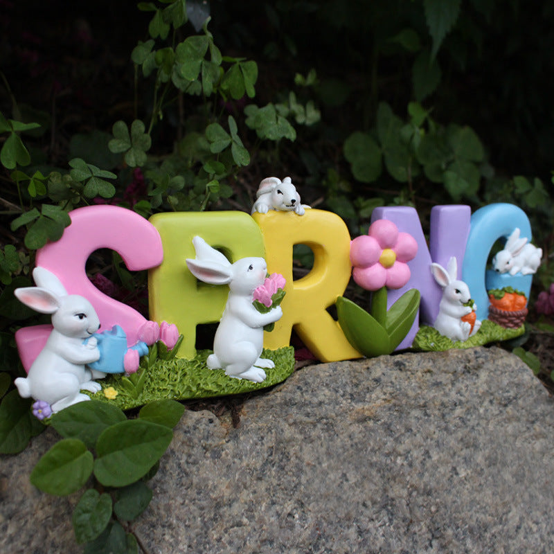 Outdoor Resin Bunny Decoration - Pastoral Alphabet Bunny Ornament for Garden & Party
