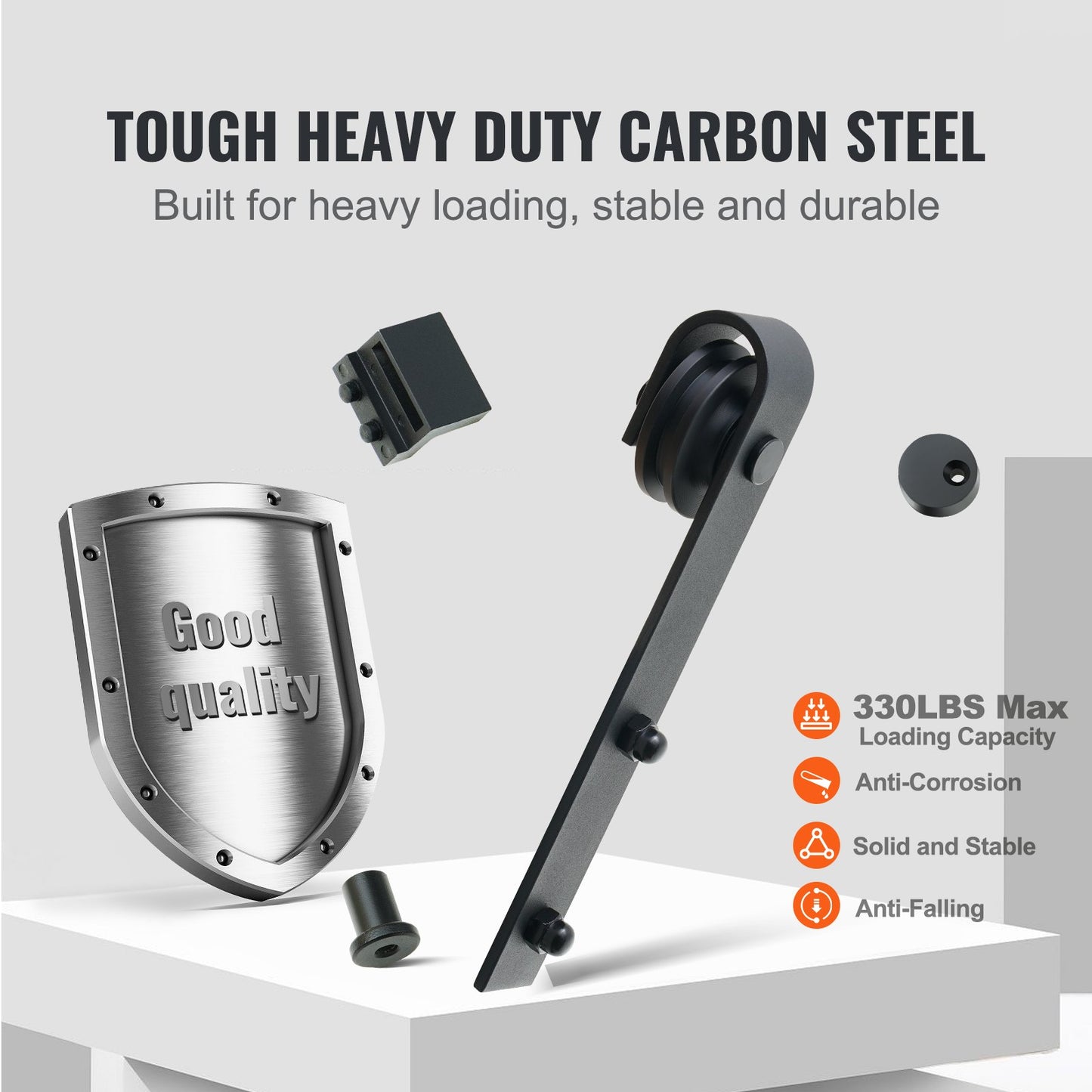 Heavy Duty 8FT Sliding Barn Door Hardware Kit for Single Door Black