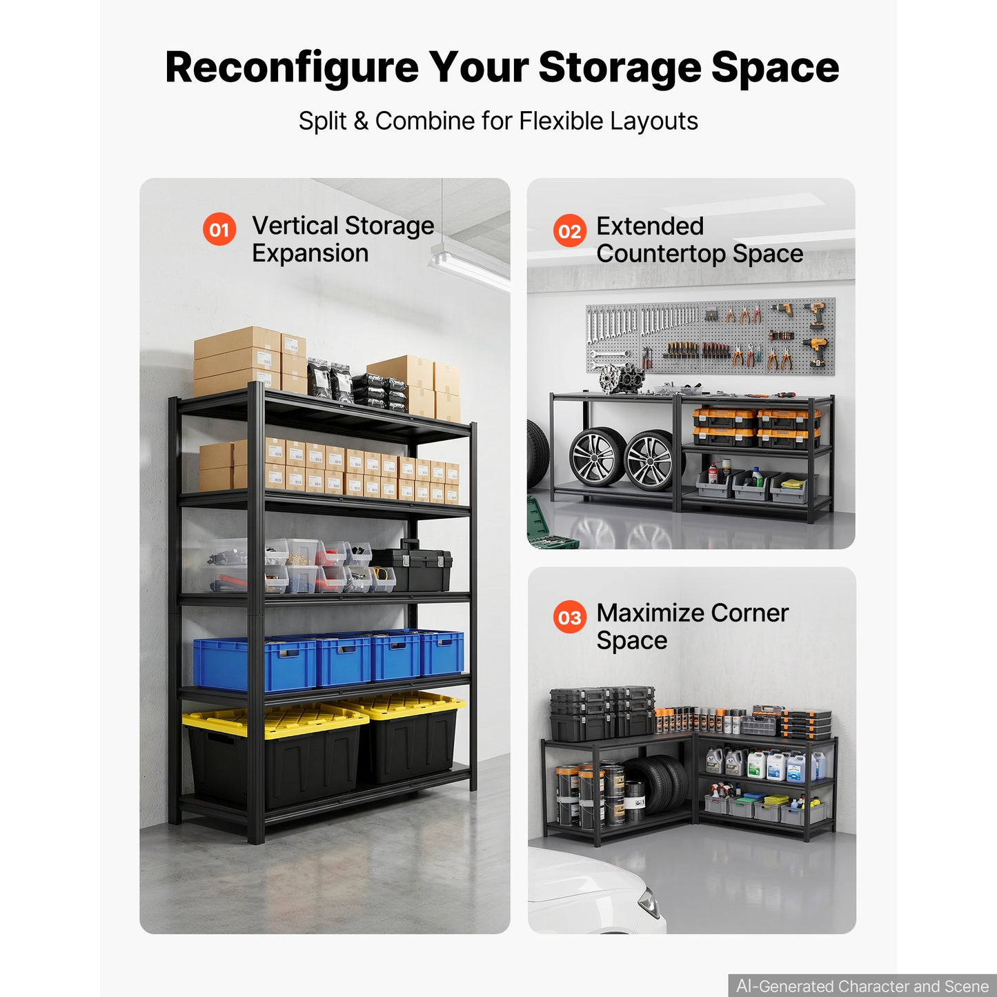Heavy Duty 5-Tier Garage Storage Shelves - Adjustable Metal Utility Rack, 3000 lbs Capacity
