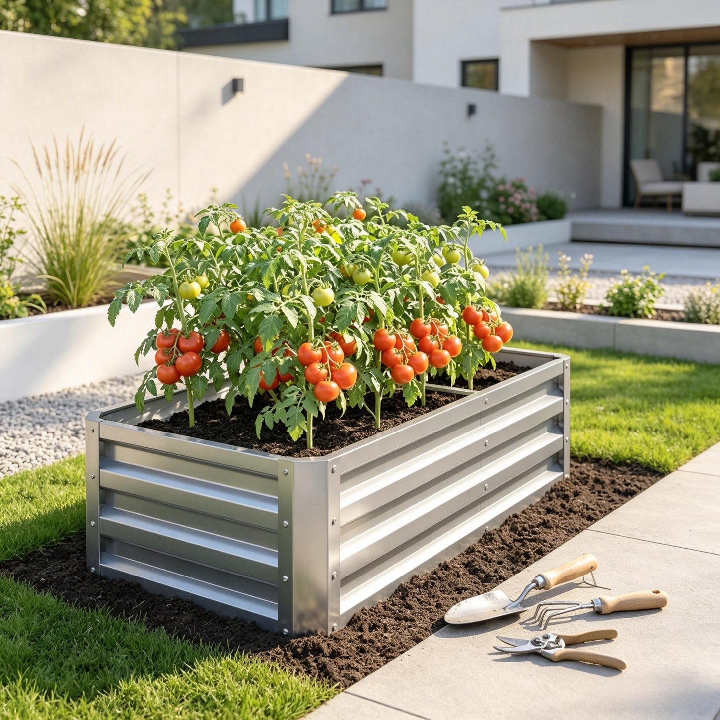 Galvanized Metal Raised Garden Bed - 4' x 2' Planter for Vegetables, Herbs, Flowers