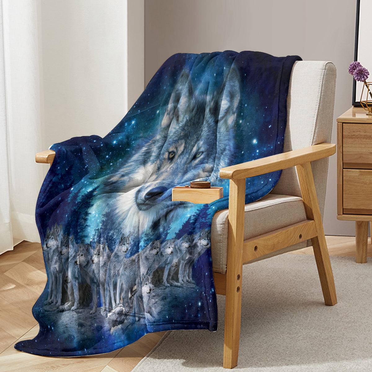 Starry Wolf Pack Flannel Sofa Blanket - Soft Warm Home Use Bedding Set