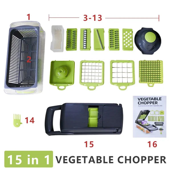 15-Piece Manual Vegetable Chopper - Multi-Function Dicer Set