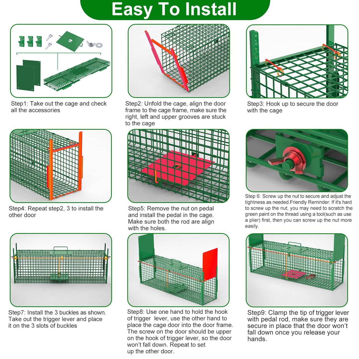 Humane Live Animal Cage Trap - Galvanized Iron, Multiple Sizes