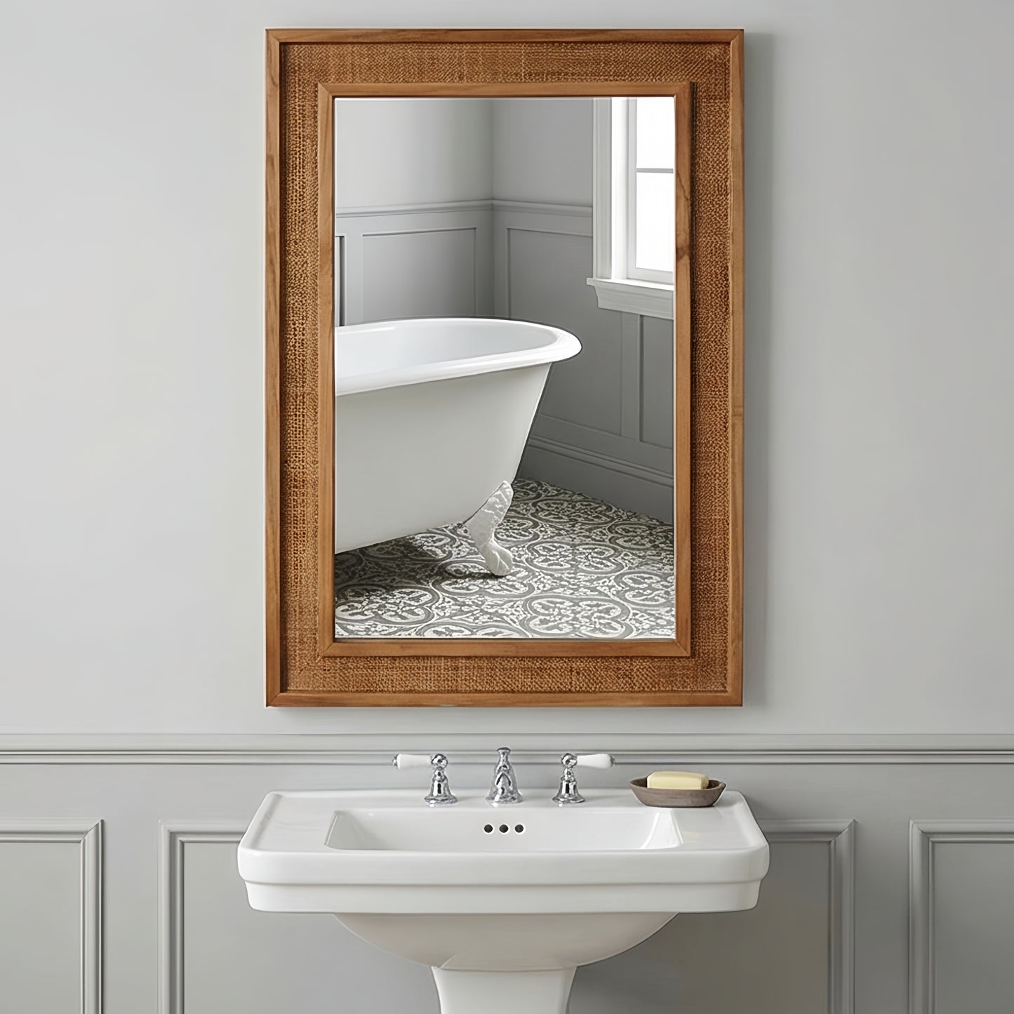 20"x30" Rattan Rectangle Decorative Mirror - Yellowish Brown