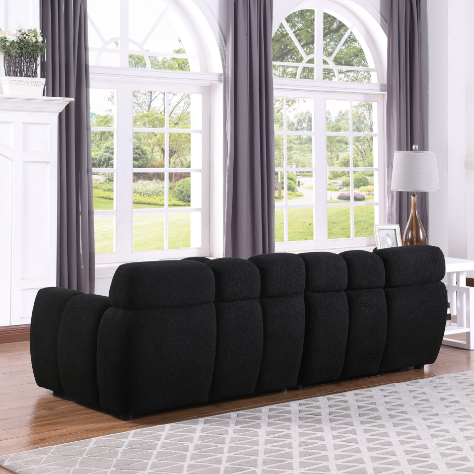 87.4" Black Boucle Sofa - 3 Seater with Plush Cushions