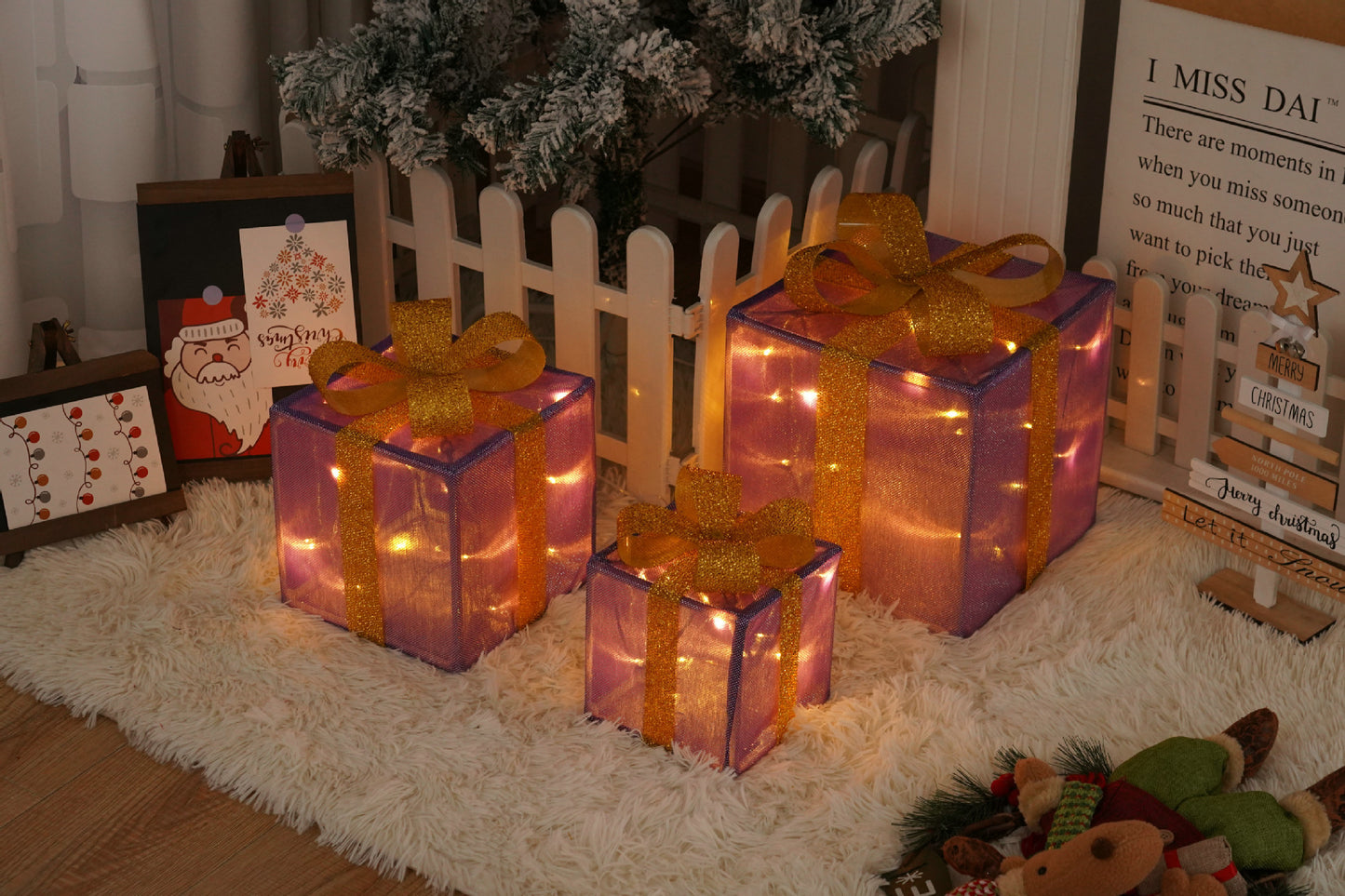 Remote Control Christmas Gift Box Lights - Holiday Decorative LED Set
