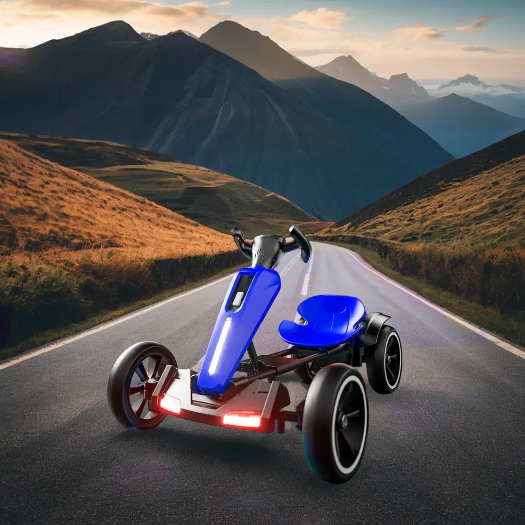 12V Electric Kids Pedal Go Kart - Adjustable Blue Ride-On Toy